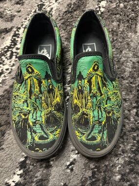 Vans Green and Yellow Graphic Slip-On Loafers